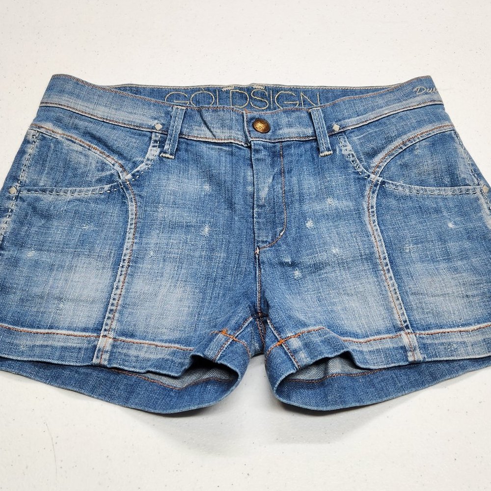 NWOT Women's Goldsign Duval Blue Denim Stretch Short Shorts size 27